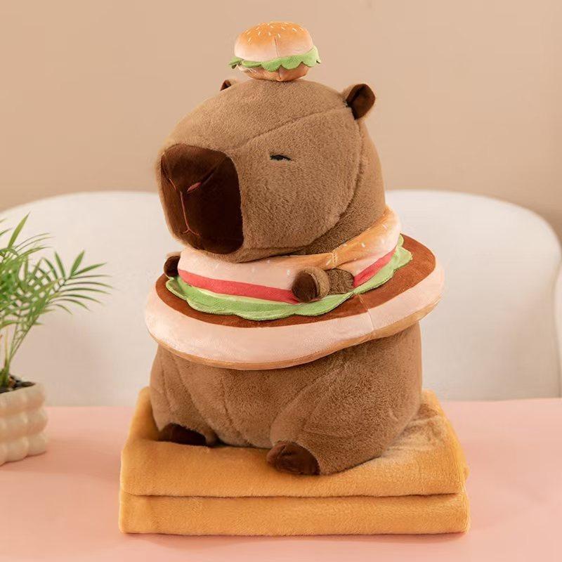 Kapibala Capybara Ugly Cute Doll Kapibala Car Office Air Conditioning Pillow Quilt Nap Blanket Two-in-One