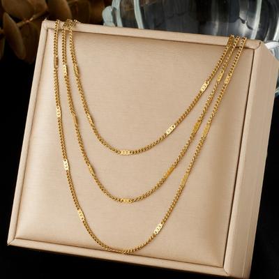Gold Plated Triple Layered Figaro Chain Necklace