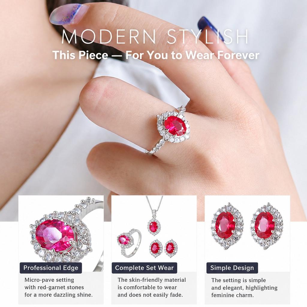 WNFU Women's Jewelry Set, Red Corundum, Copper