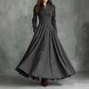 Abito Chemisier a Maniche Lunghe da Donna Stile Vintage Tessuto Finta Pelle Bordi in Pizzo Pannellatura Abito Lungo con… Altro