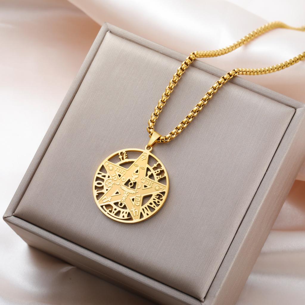 Tetragrammaton Pentagramm Halskette für Damen Herren Pentakel Anhänger Stern Hexe Wicca Heidnisch Hexen Schmuck Sterne Halsketten Geschenke