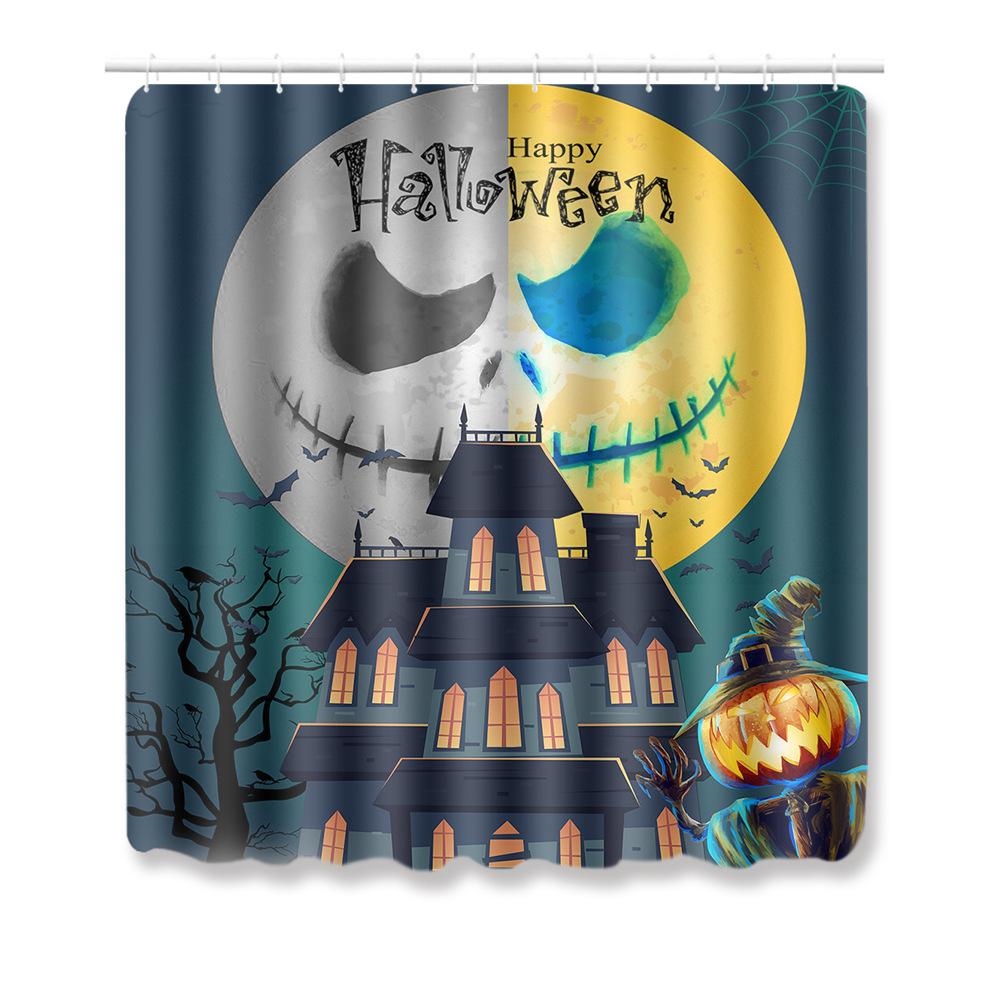 Halloween Shower Curtain Floor Mat Combination Four-Piece Set Bathroom Toilet Carpet Shower Room Foot Mat