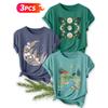 Three-piece Set Starry Moon Countryside Scenery Printed Pattern Short Sleeve Vintage Round Neck T Fresh and Natural Style Loose-fitting Shirt 2026