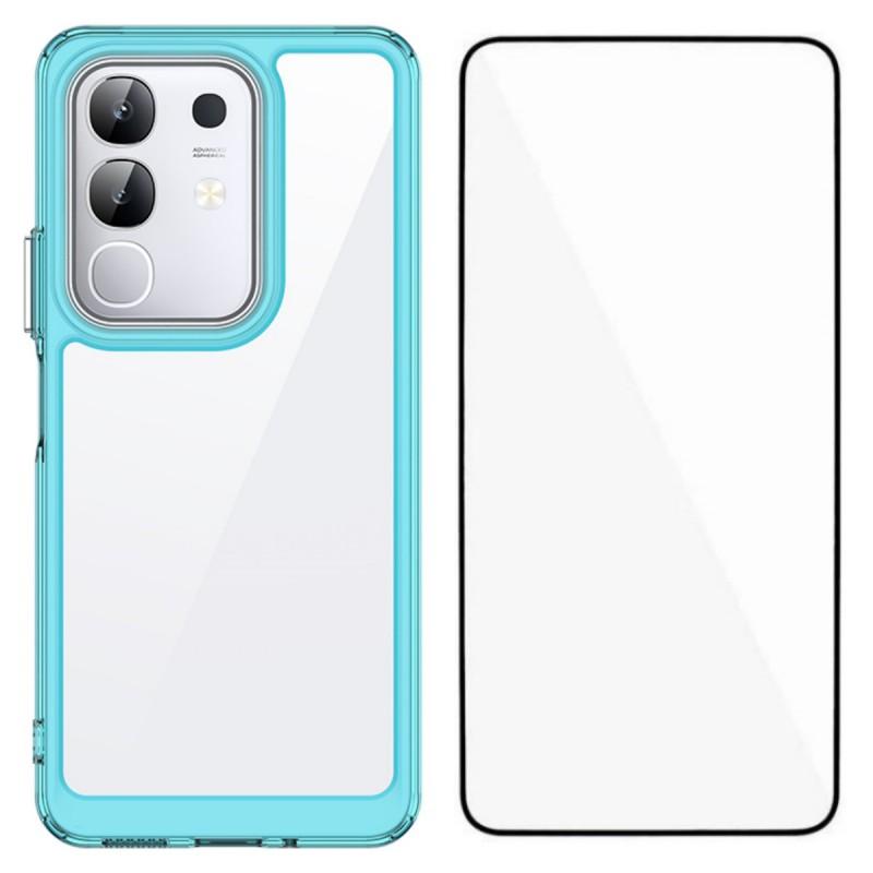 

For vivo T4x 5G Phone Case WANLONFENG XC Series TPU Acrylic Cover with Tempered Glass (Big Lens Hole) Transparent Blue