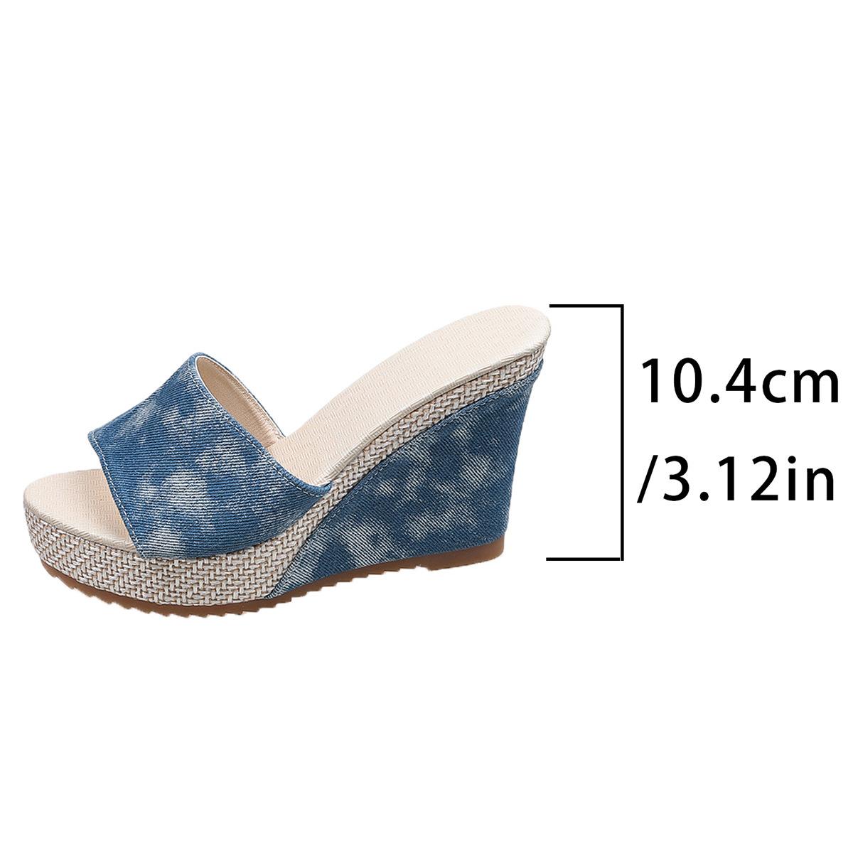 

2025 slippers women s summer fashion outer wear Korean version of water platform slope heel cool slippers thick-soled high-heeled muffin bottom one-w 42 світло-синій колір