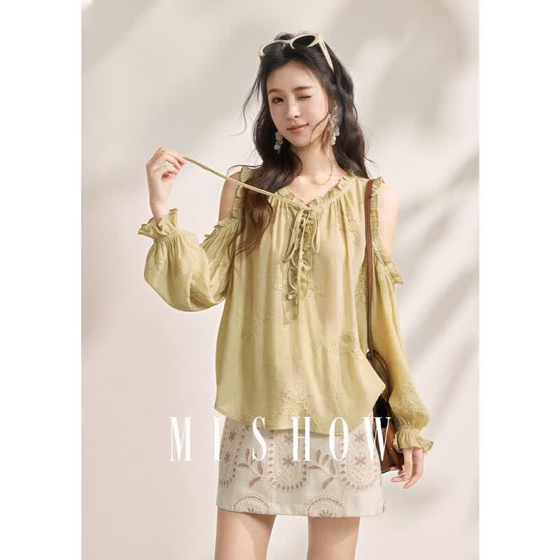 Mishow Floral Embroidered Off-Shoulder Blouse L