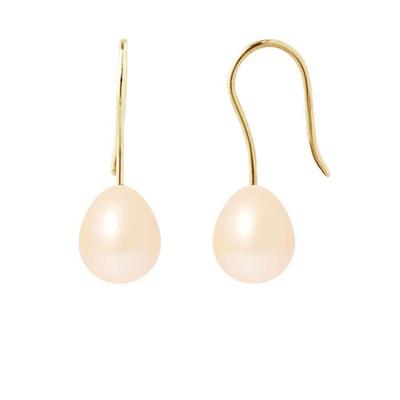 Earrings - - Genuine Freshwater Pearls 7-8 Mm - Yellow Gold - Natural Pink - AAA+
