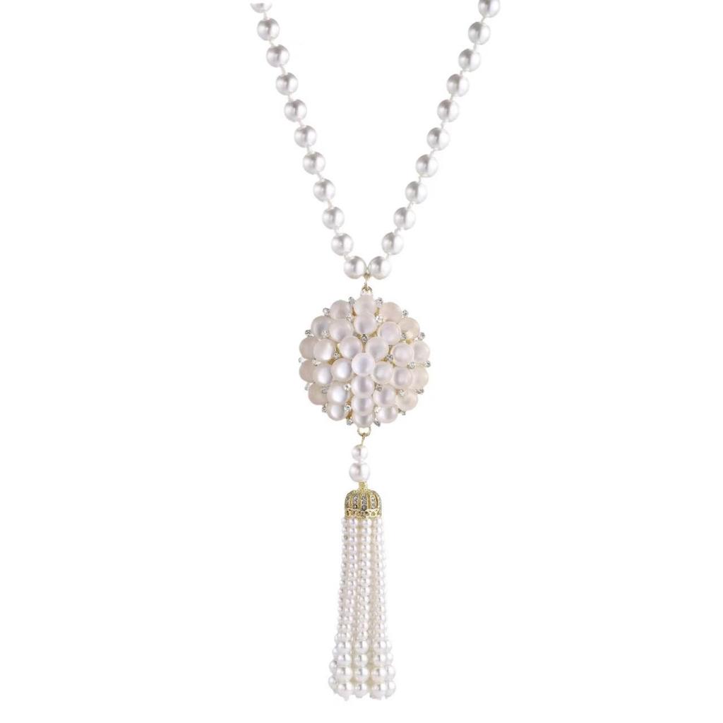 Classic Cat's Eye Pearl Sweater Necklace - Luxury Chinese Long Pendant for Women