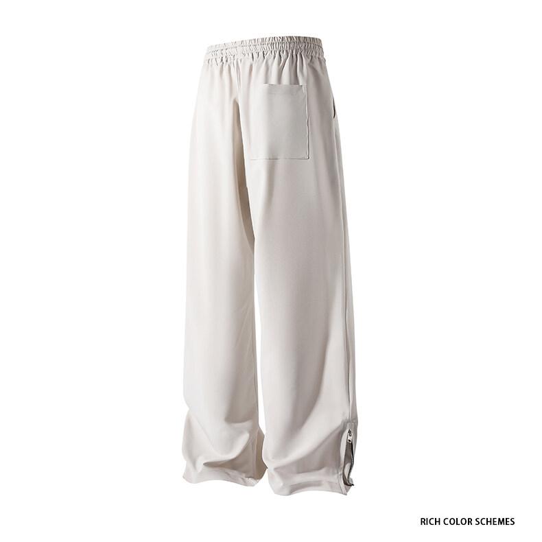 Fashion Zipper Design Trouser Legs Casual Pants Men's Solid Straight Elastic Waist Trousers Simple Boot Cut Daily Pants