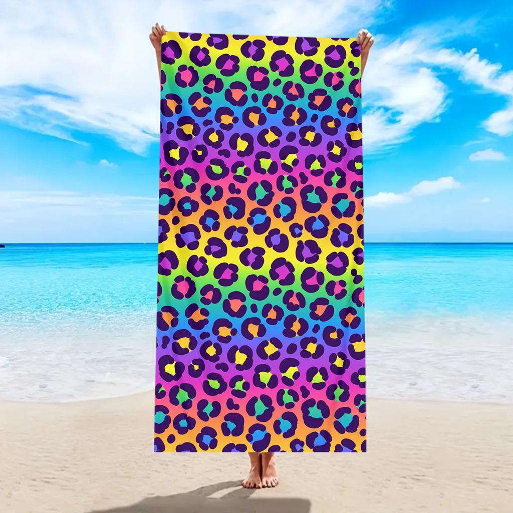 1pc Gradient Color Fashionable Leopard Print Large Beach Towel, Outdoor Sports Swimming Multifunctional Beach Towel