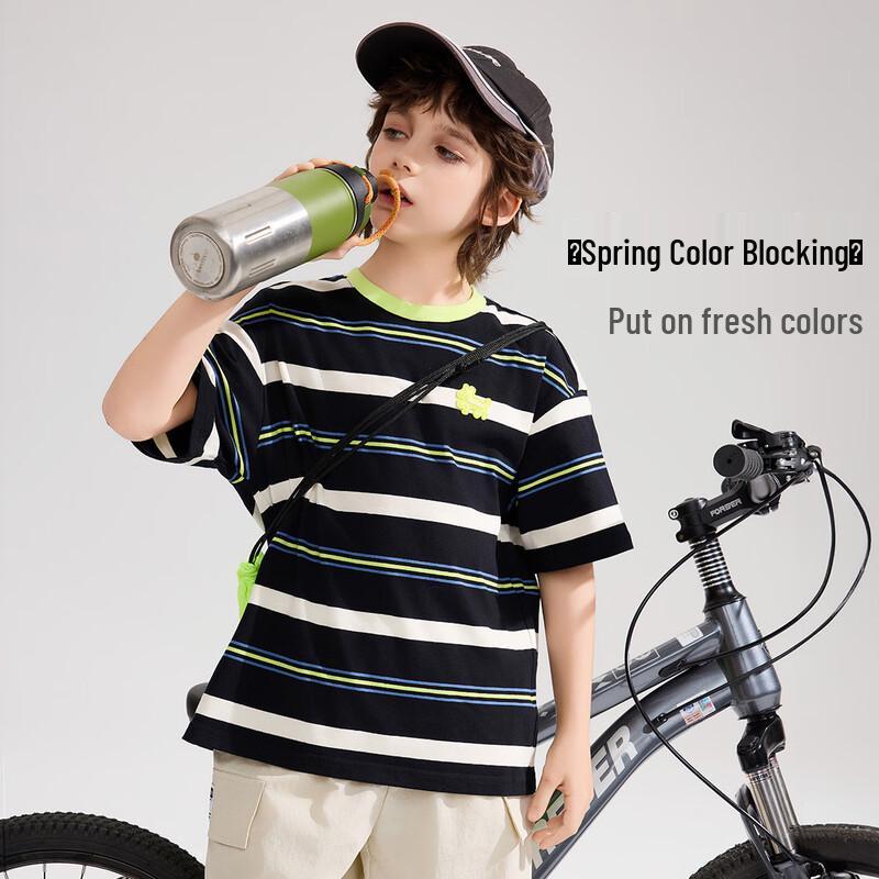 ASK JUNIOR Color-Block Stripe Kids Short Sleeve T-Shirt 110