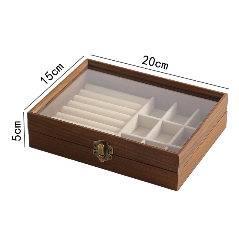 Retro Valnøddetræ Farve Smykkeboks Med Låg Støvtæt Ring Ørering Armbånd Organizer Der Separation Smykkeboks