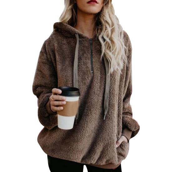 Damen-Fleece-Kapuzenpullover, einfarbig, langärmelig, Kapuzenpullover mit Kordelzug