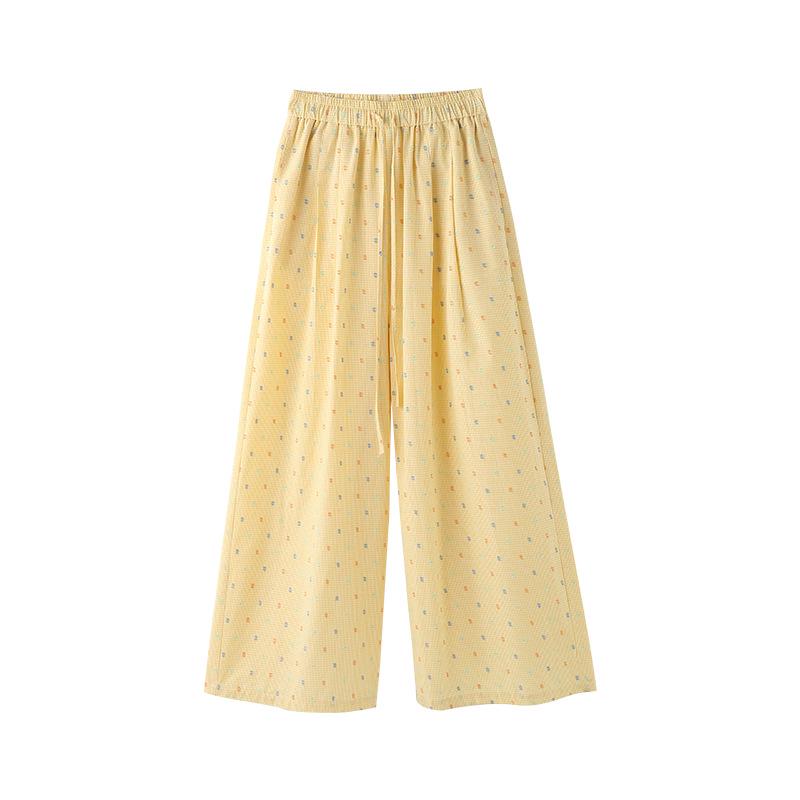 2025 Women's Yellow Jacquard Straight-Leg High-Waisted Slimming Summer Pants