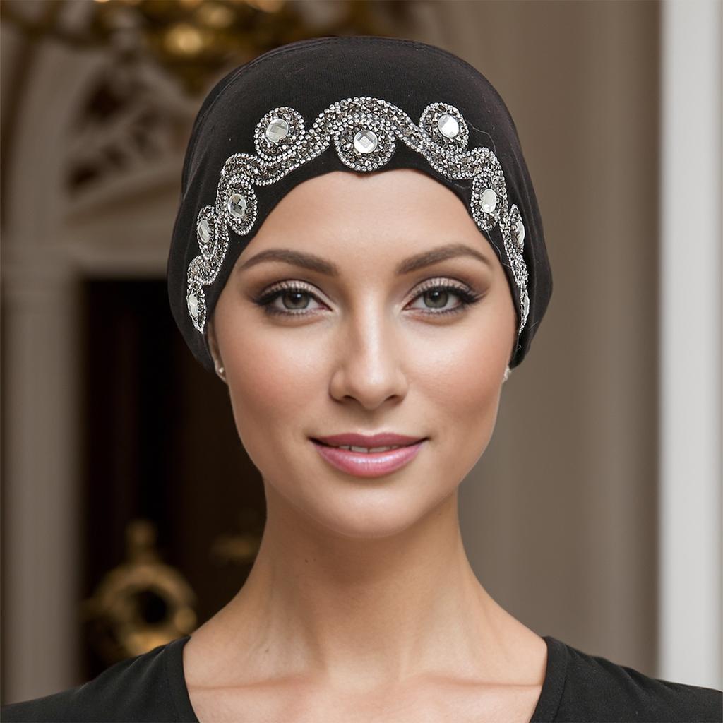 New Modal Rhinestone Band Muslim Turban Hat Inner Hijab Caps Islamic Underscarf Bonnet India Hats Female Headwrap Turbante Mujer