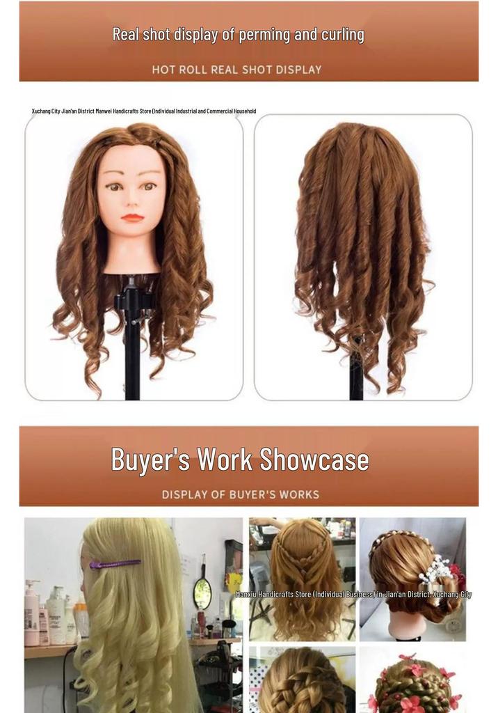 Real Hair Mannequin Head for Hairdressing, Braiding, Updos, and Makeup Practice