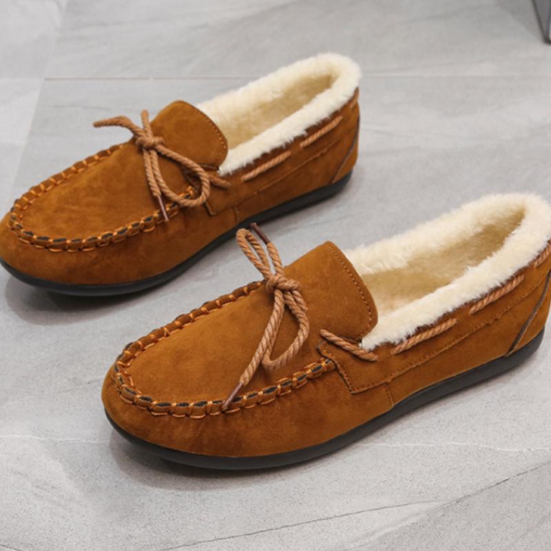 2025 Winter Women's New Bean Shoes Fashionable, Comfortable, Warm, Plush Bow Women's Cotton Shoes Casual Non slip Flat Shoes