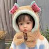 One-Piece Winter Baby Hat Scarf Plush Children Beanies Cap Cute Kids Hat Hooded Scarf