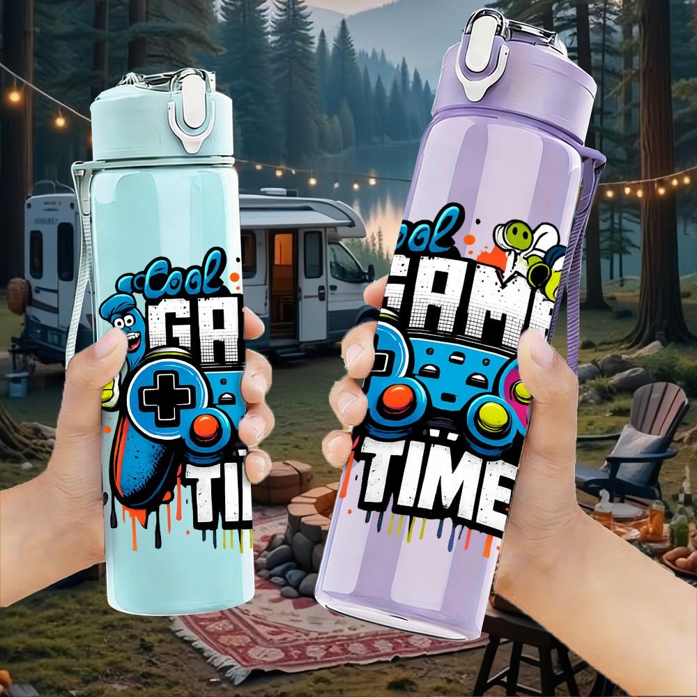 1PC Game Time Controller Print 750ml Color Plastic Sports Water Bottle Leakproof Flip Straw Lid Suitable for Sports Office Home Use