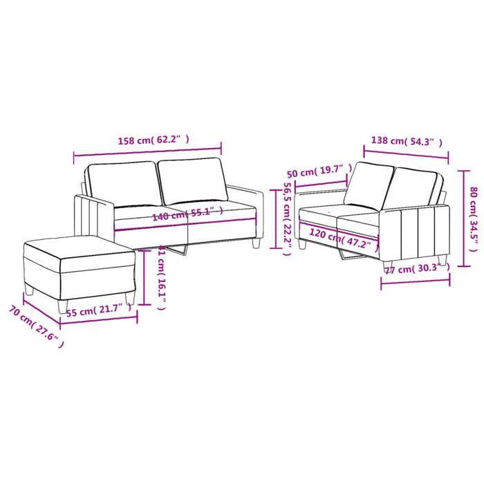 VidaXL Ensemble de Canapés avec Coussins 3 pcs, Canapés avec Accoudoirs et Dossier, Ensemble de Meubles avec Repose-pied 3201456