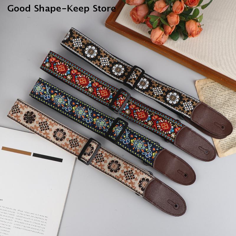 Adjustable Guitar Strap Neck Strap for Electric & Acoustic Bass Cotton Leather Embroidered Straps Musical Instrument Accessories