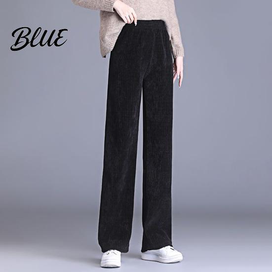 Comfortable Winter Trousers Women Pants Elastic High Waist Straight Wide Leg Velvet Versatile Lining Long Solid Color Loose Fit Casual Wide-leg