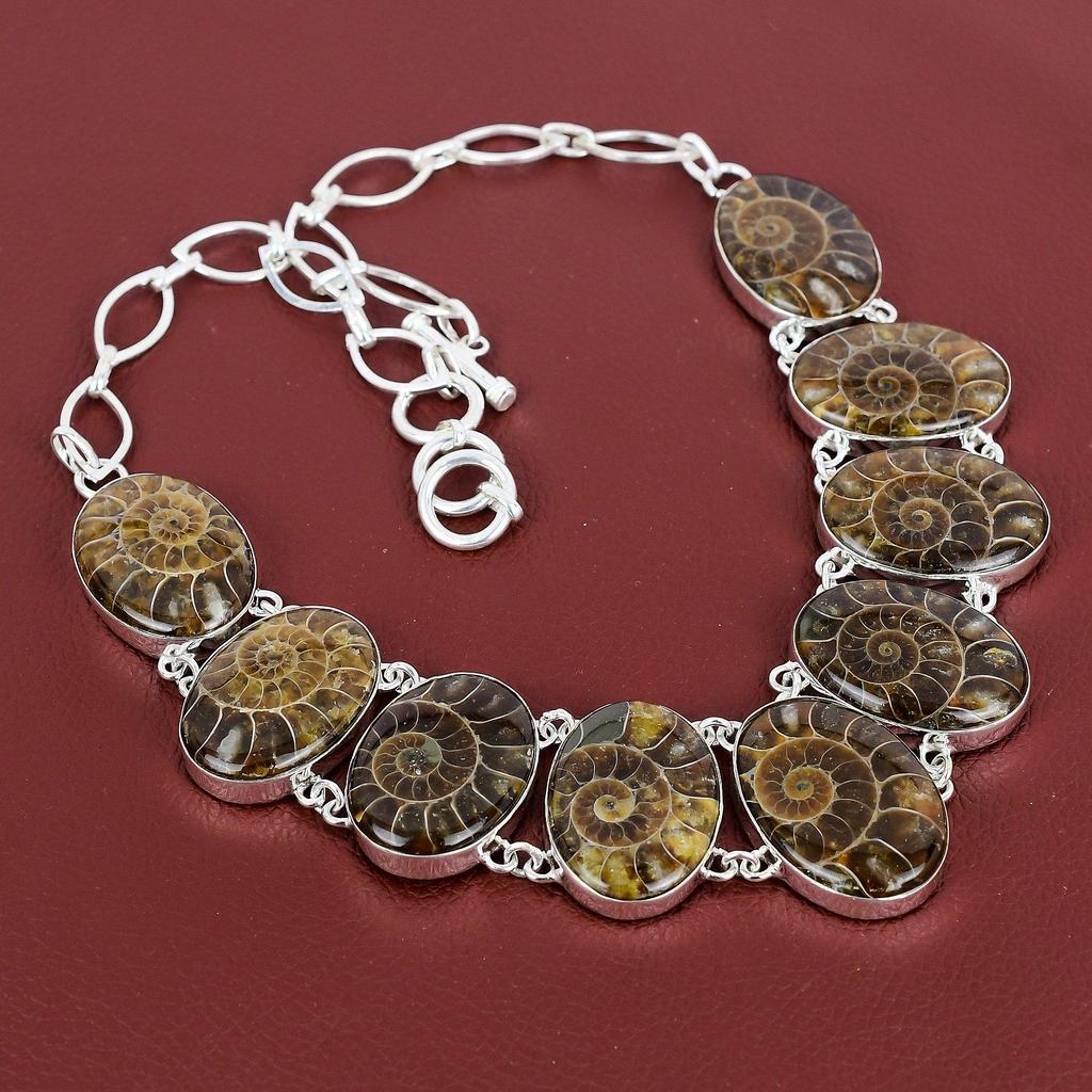 Ammonite Fossil Gemstone Necklace 925 Sterling Silver Necklace Handmade Jewelry Adjustable Chain Necklace Designer Necklace Gifts For Mother