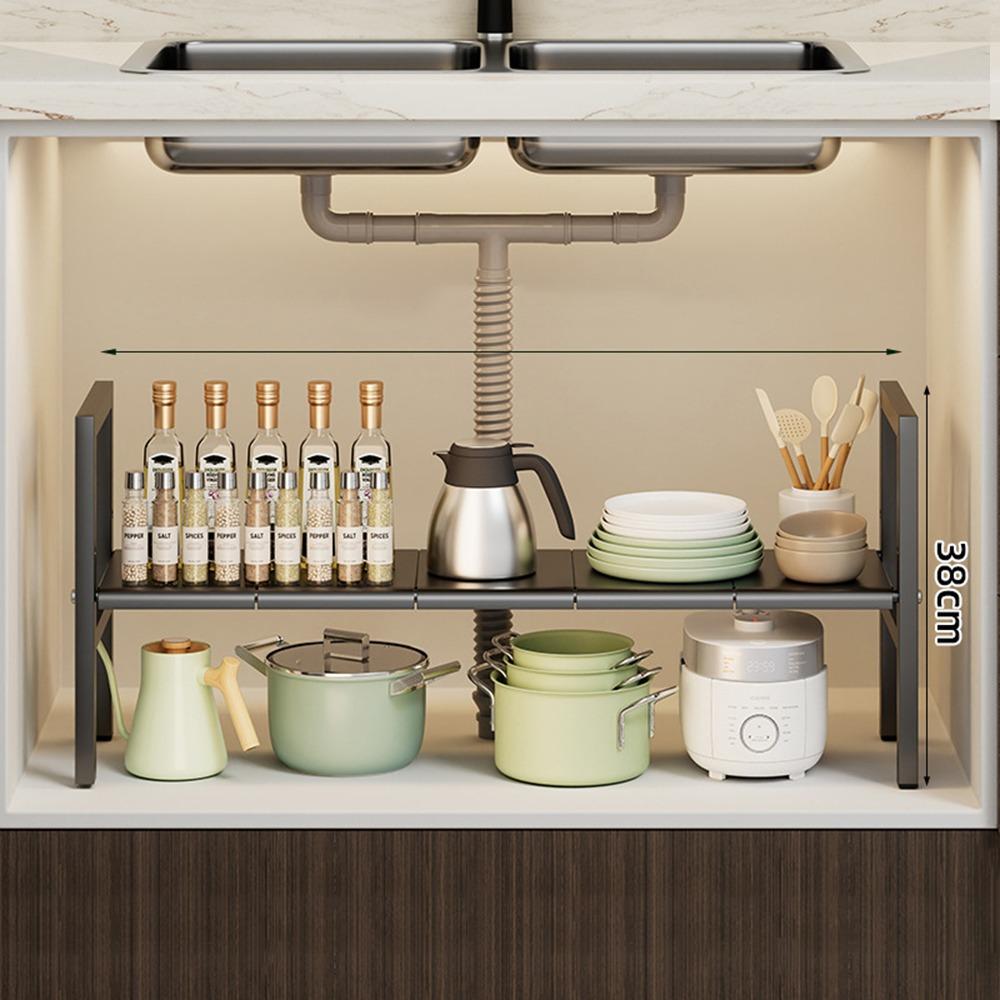 

2 Tier Under Sink Shelf with Removable Panels Shelf Organizer Rack for Kitchen Bathroom 5 Panels-1 Layer чорний