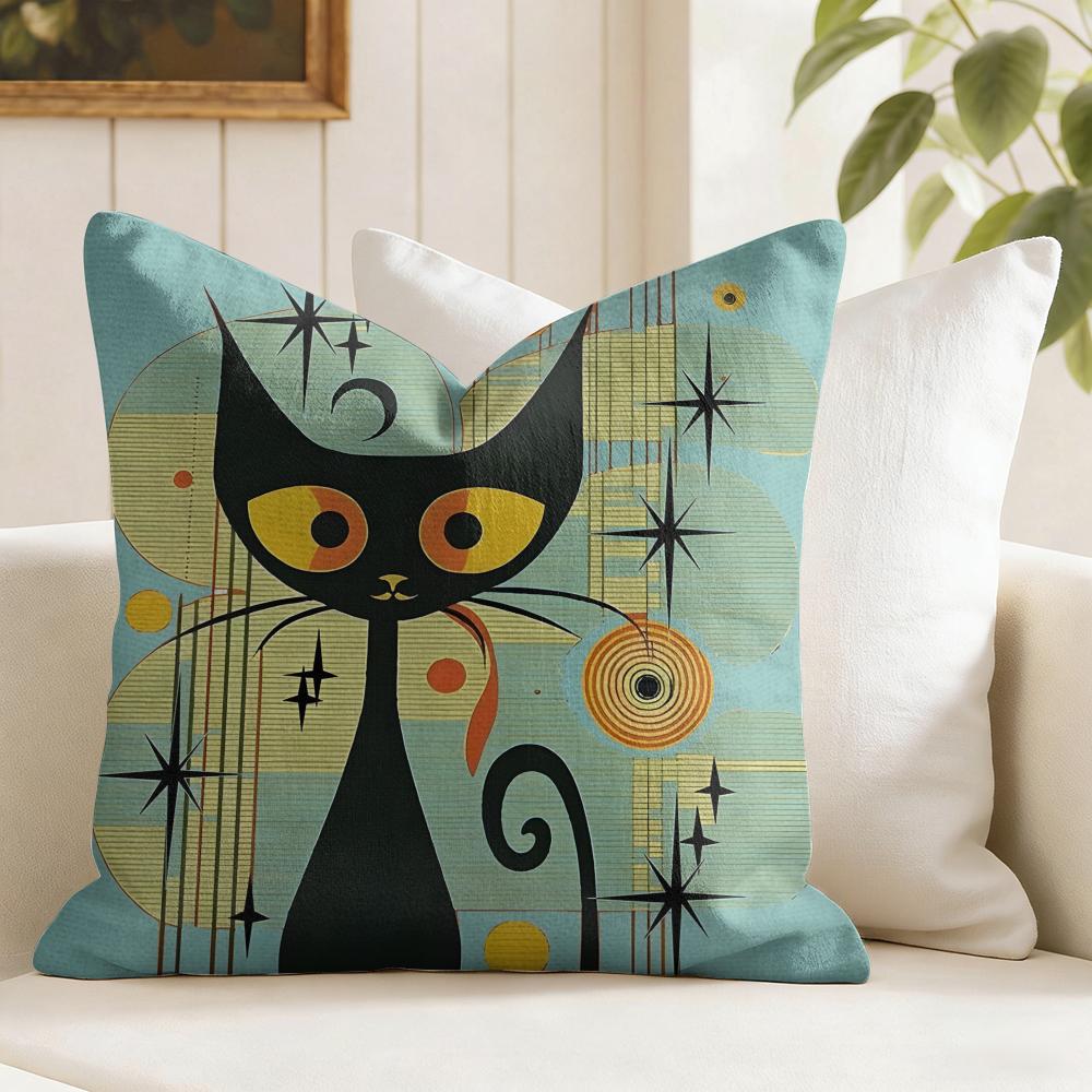 Halloween Black Cat Cushion Cover Eco Linen Pillow Case DoubleSided Print Breathable Durable Zipper Home Decor Gift