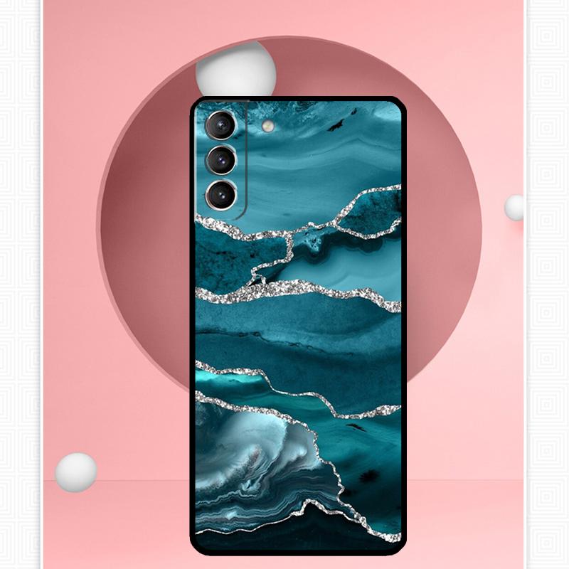Teal Blue Gold Agate Marble Case For Samsung Galaxy S25 Ultra S21 S22 S23 S24 Ultra S9 S10 S20 Plus S25 FE Cover Funda