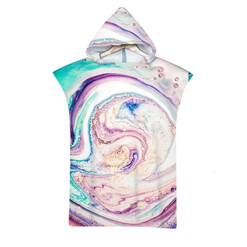Microfiber Marble Printed Hooded Beach Towel for Boys Girls Adults Soft Quick Dry Swimming Pool Poncho Bath Towel Cloak Bathrobe