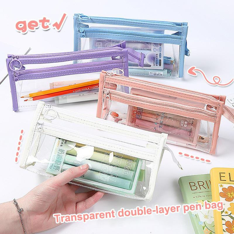 Transparent Pencil Case Large Capacity Simple Pen Bag Waterproof Cosmetic Bag School Study Stationery Office Supplies Makeup Bag