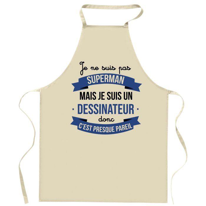 Tablier de cuisine - Dessinateur Superhéros - Coton résistant - Impression DTG France - Liens ajustables