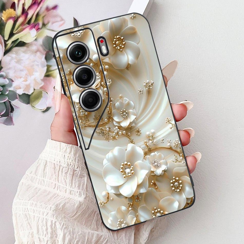 For Tecno Camon 40 Pro 4G Camon40 Elegant Floral Cat Phone Case For Camon 40 40Pro 4G CM6 CM5 Black Silicone Soft Cases Bumpers