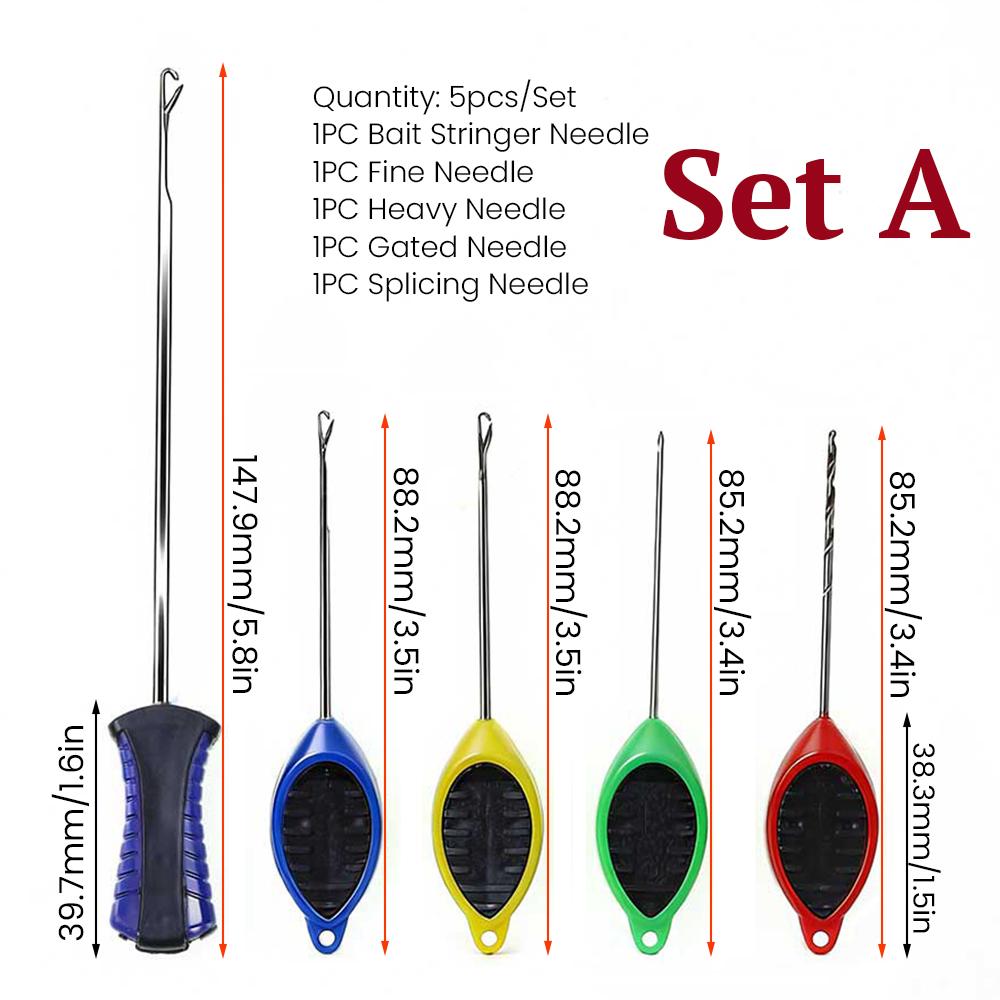 5Pcs Carp Fishing Bait Needle Set Stainless Steel Boilie Drill Pop Up Rigs Splicing Hook Link Stringer Needle Fishing Accessories