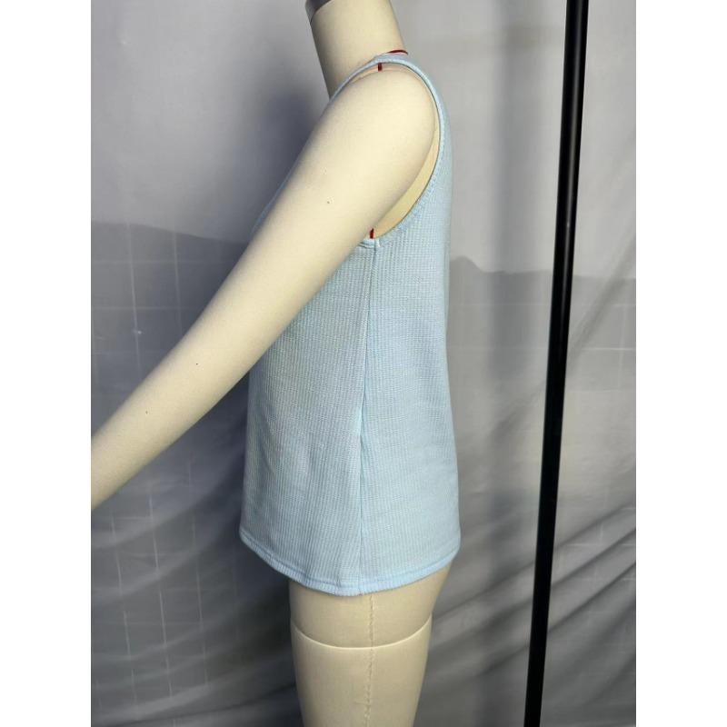Sommer Damen Weste Rundhals Weiche Waffelstrickweste Lockeres Tanktop