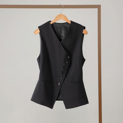 Women Vest Coat Sleeveless Single-breasted Buttons Western Style Slim Fit Cardigan Suit Coat Pure Color V