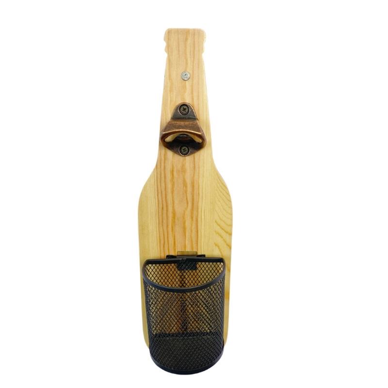 Wandmontierter Holz-Bierflaschenöffner mit integriertem Kapselheber und Flaschenverschlussentferner für Küche und Außenbereich
