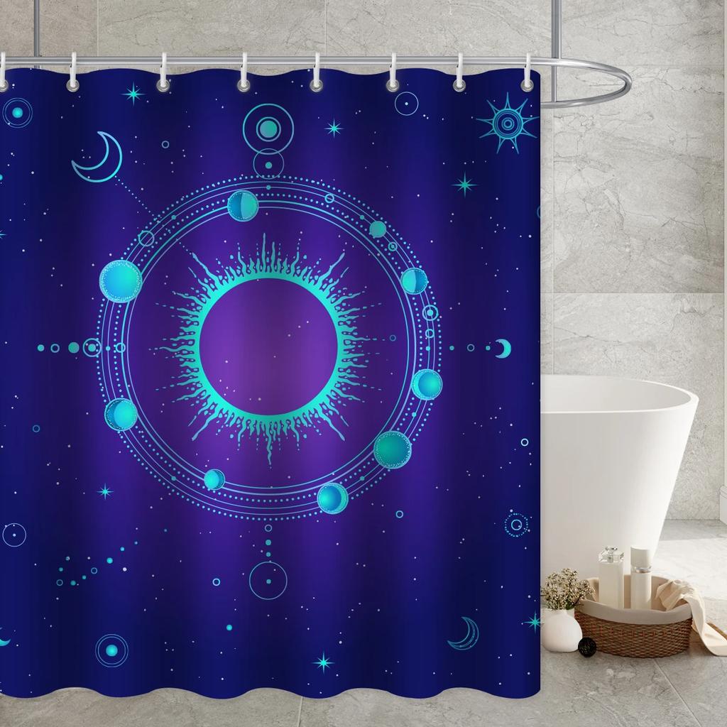 Black Mysticism Shower Curtain Liner Sun and Moon Modern Waterproof Bathroom Curtains Accessories with 12 Hooks Bathtub Curtain