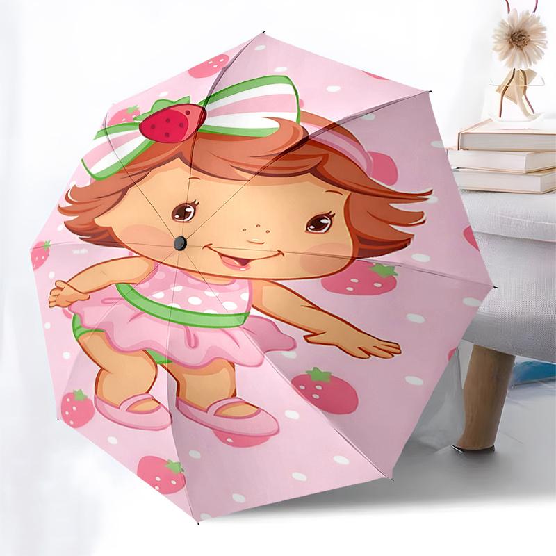 Strawberry-Themed Auto-Open Close Umbrella with Foldable Design and Iron Frame - Perfect for Fans, Travelers, Daily Use, and Festive Gifts!0