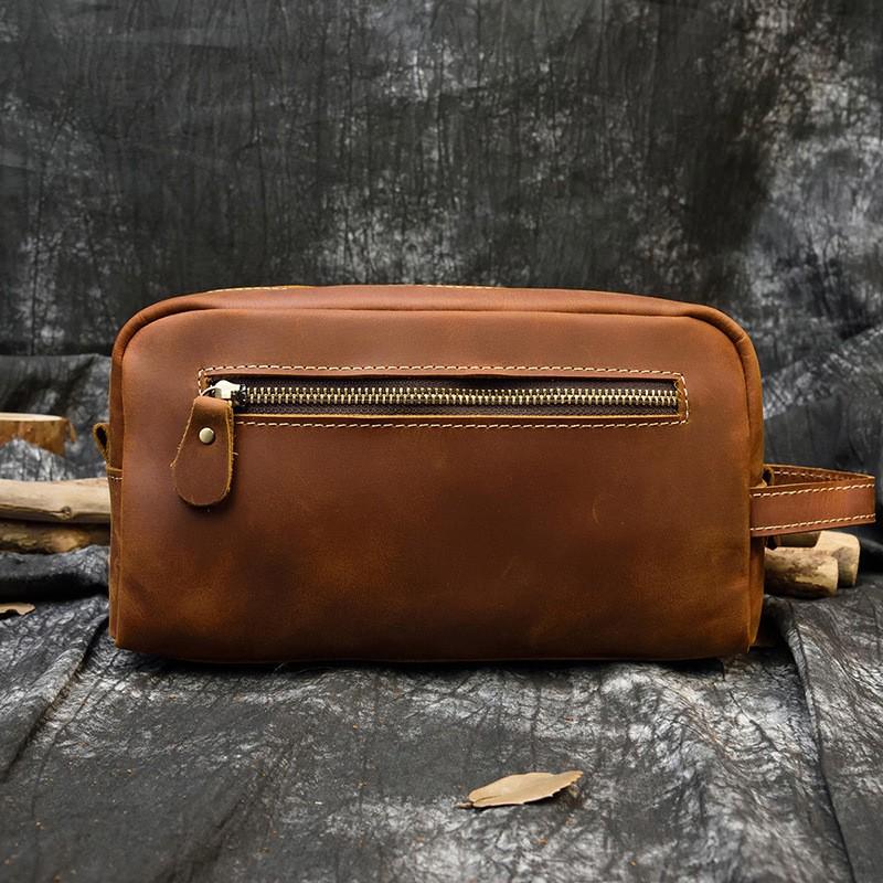 Nuevo Bolso de Mano para Hombre de Cuero Crazy Horse Multifuncional Neceser Genuino Gran Capacidad Almacenamiento para Mujer