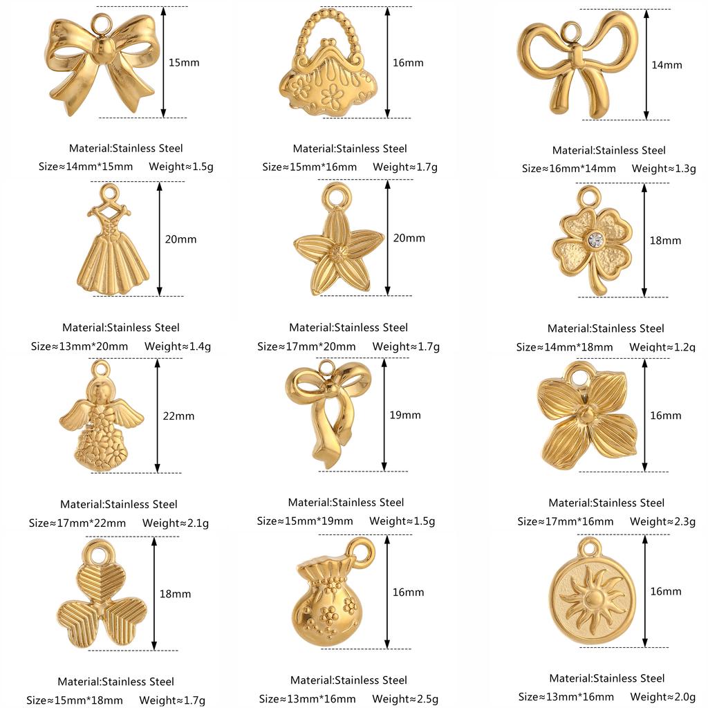 3Pcs Bowknot/Angel/Four Leaf Clover/Flower Charm Stainless Steel Pendant DIY Handmade Craft Necklace Bracelet Jewelry Making