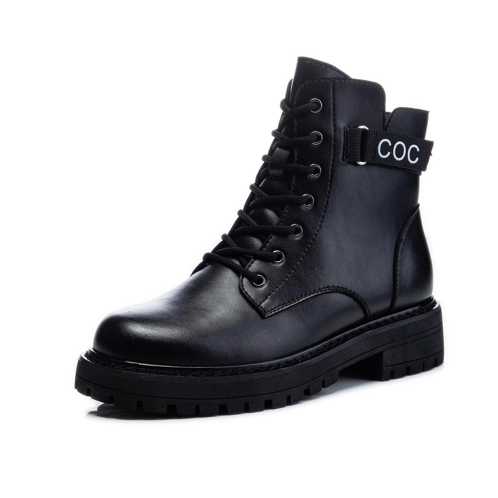 Leather Martin boots autumn and winter 2025 new medium tube round head thick heel short boots children's British style retro women's shoes