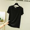 Ice Silk Round Neck Short-sleeved T-shirt, Thin Flying Edge, Sweet and Simple Bottoming Shirt, Slim Slimming Women's Top