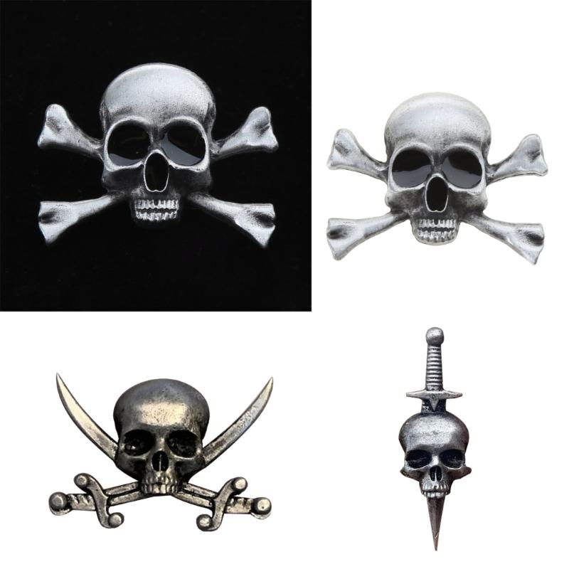 Retro Skull Daggers Cross Sword Brooch Gothic Horror Skeleton Badge Lapel Pins Statement Metal Brooches Gift for Boys
