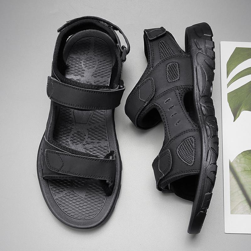 Sommer Neue Herren Ledersandalen Leicht und Bequem Klettverschluss Strandschuhe Retro Extra Groß Outdoor Freizeit Sportsandalen