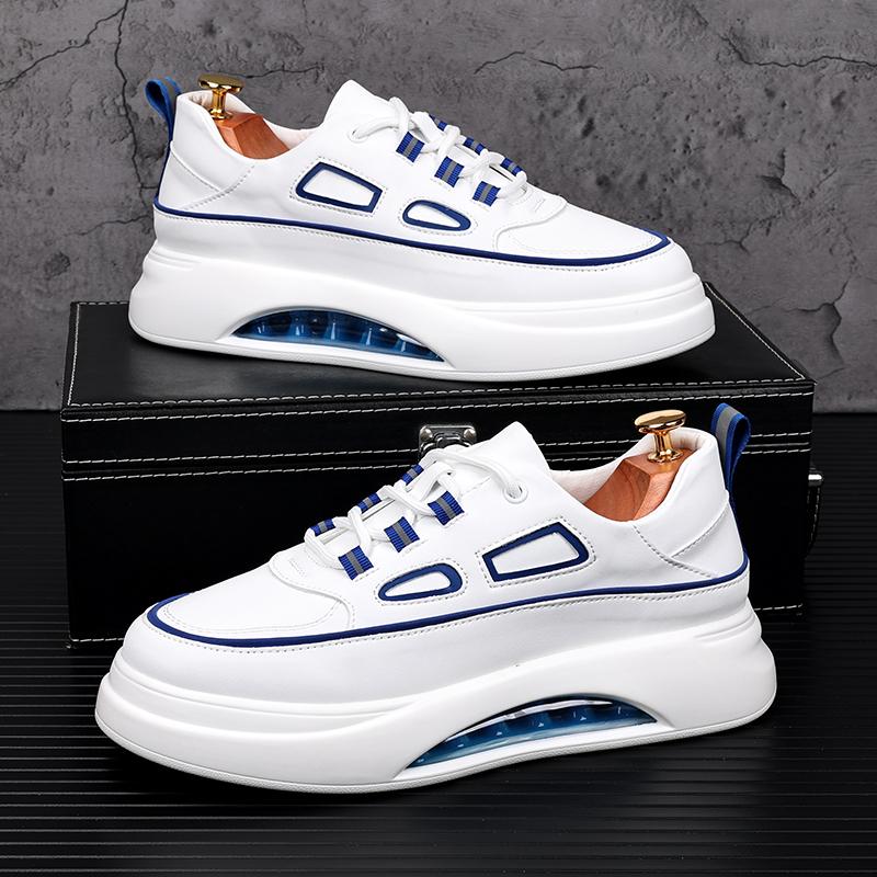 

Модные мужские туфли в корейском стиле, повседневные белые туфли, оригинальные кожаные туфли на плоской подошве, кроссовки на воздушной подушке, дизайнерская обувь на платформе, zapatos man 9 синий