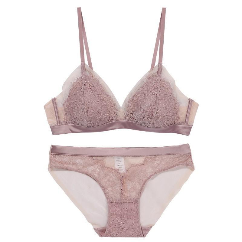 French sexy underwear women's eyelashes lace rimless bra thin cotton triangle cup gather bra bra bra