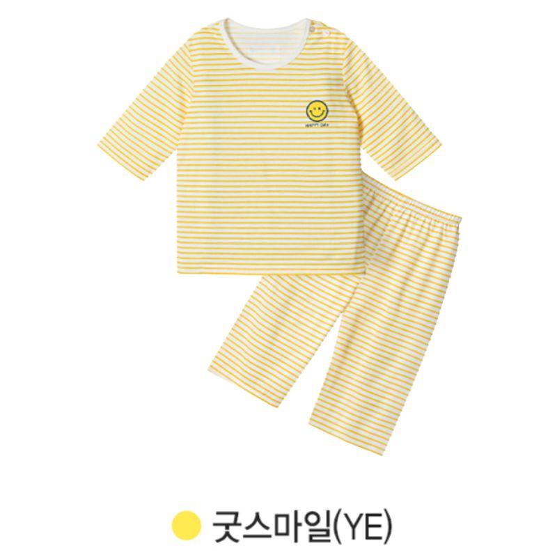 Korean Kids Cool Rayon Pajama Set Summer Breathable Soft Sleepwear Good Smile Yellow 7/10 Sleeve Children Underwear 2pcs