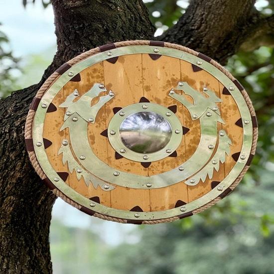 45.72 Cm Medieval Valhalla Sea Dragon Authentic Viking Shield, Gift, Battle Ready Viking Shield, Round Shield, Viking Gift